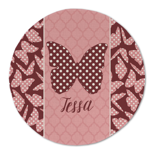 Custom Polka Dot Butterfly Round Linen Placemat (Personalized)