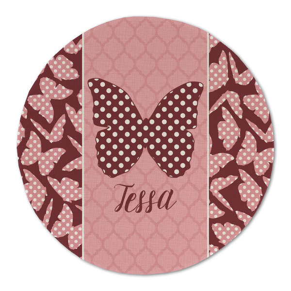 Custom Polka Dot Butterfly Round Linen Placemat - Single Sided (Personalized)