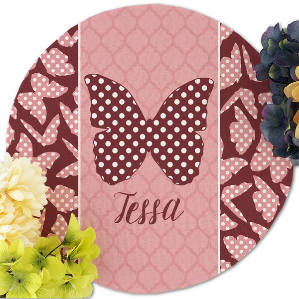 Polka Dot Butterfly Round Linen Placemats - Front (w flowers)