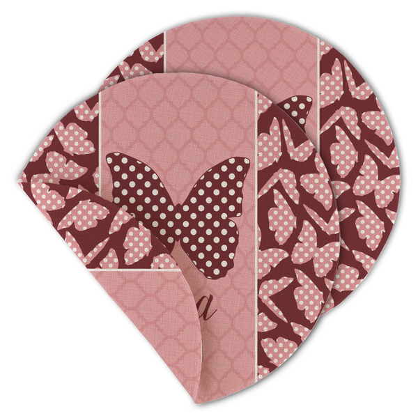 Custom Polka Dot Butterfly Round Linen Placemat - Double Sided (Personalized)