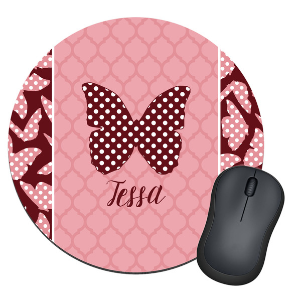Custom Polka Dot Butterfly Round Mouse Pad (Personalized)
