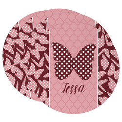 Polka Dot Butterfly Round Paper Coasters w/ Name or Text