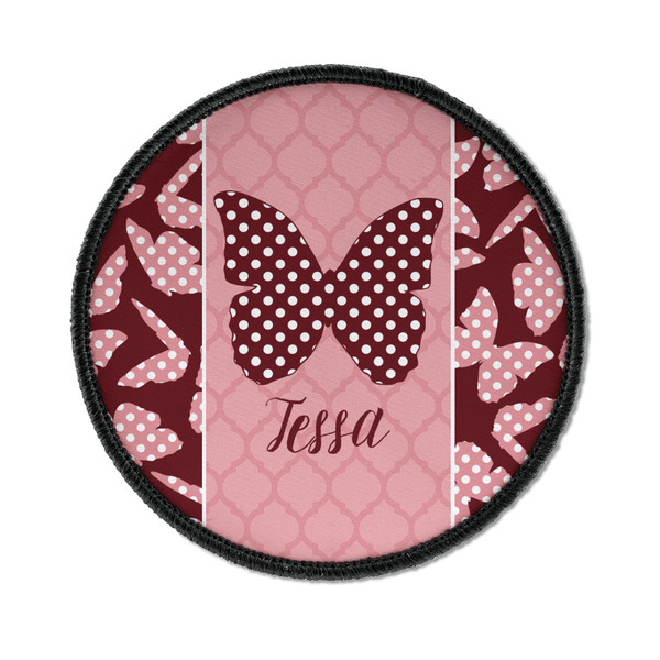 Custom Polka Dot Butterfly Iron On Round Patch w/ Name or Text