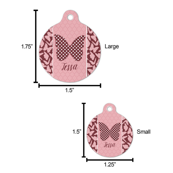 Polka Dot Butterfly Round Pet ID Tag - Large - Comparison Scale