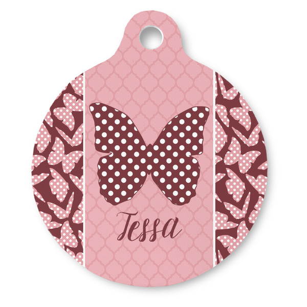 Custom Polka Dot Butterfly Round Pet ID Tag - Large (Personalized)