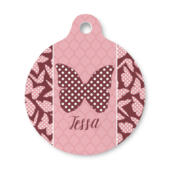 Custom Polka Dot Butterfly Round Pet ID Tag - Small (Personalized)