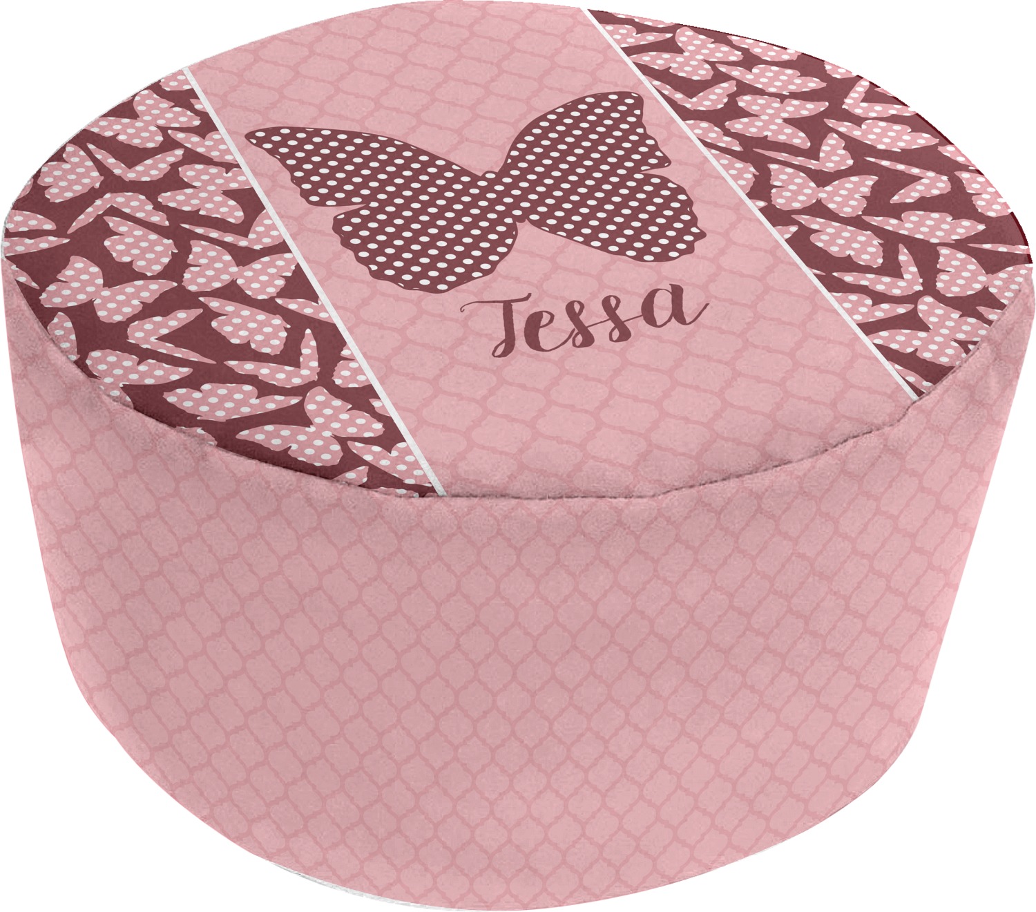 Custom Polka Dot Butterfly Round Pouf Ottoman (Personalized