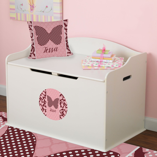 Polka Dot Butterfly Round Wall Decal on Toy Chest