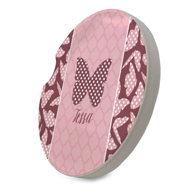 Polka Dot Butterfly Sandstone Car Coaster - STANDING ANGLE