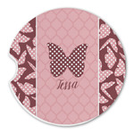 Polka Dot Butterfly Sandstone Car Coaster - Single (Personalized)