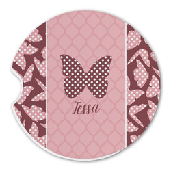 Polka Dot Butterfly Sandstone Car Coaster - Single (Personalized)