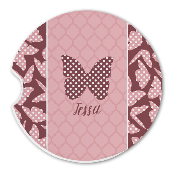 Custom Polka Dot Butterfly Sandstone Car Coaster - Single (Personalized)