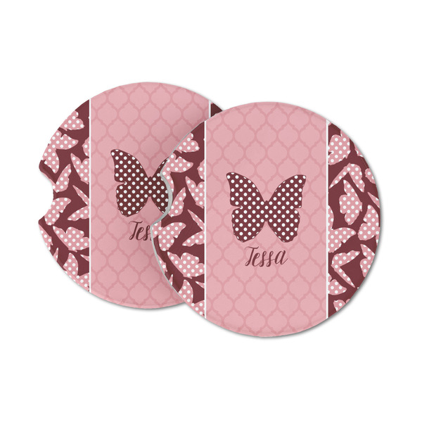 Custom Polka Dot Butterfly Sandstone Car Coasters - Set of 2 (Personalized)