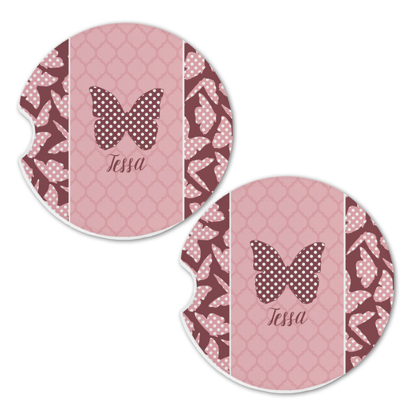 Polka Dot Butterfly Sandstone Car Coasters - Set of 2