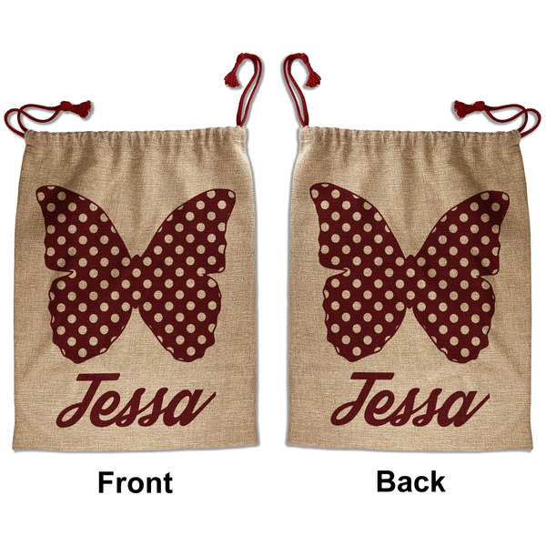 Polka Dot Butterfly Santa Bag - Front and Back