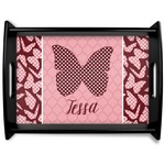 Polka Dot Butterfly Black Wooden Tray - Large (Personalized)