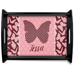Polka Dot Butterfly Black Wooden Tray - Large (Personalized)