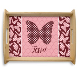 Polka Dot Butterfly Natural Wooden Tray - Large (Personalized)