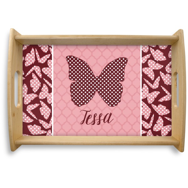 Custom Polka Dot Butterfly Natural Wooden Tray - Small (Personalized)