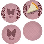 Polka Dot Butterfly Set of 4 Glass Appetizer / Dessert Plate 8" (Personalized)