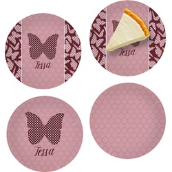 Polka Dot Butterfly Set of 4 Glass Appetizer / Dessert Plate 8" (Personalized)
