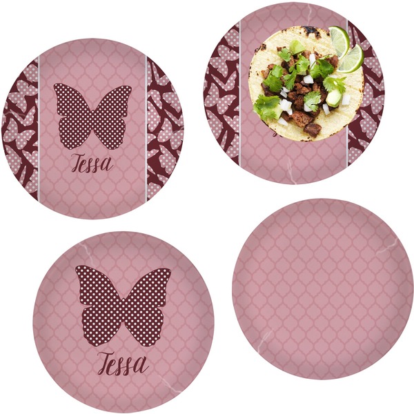 Custom Polka Dot Butterfly Set of 4 Glass Lunch / Dinner Plate 10" (Personalized)