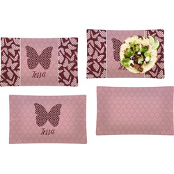 Polka Dot Butterfly Set of 4 Glass Rectangular Lunch / Dinner Plate (Personalized)