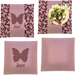 Polka Dot Butterfly Set of 4 Glass Square Lunch / Dinner Plate 9.5" (Personalized)