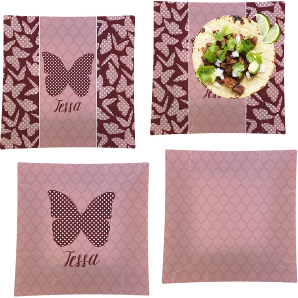 Polka Dot Butterfly Set of Square Dinner Plates