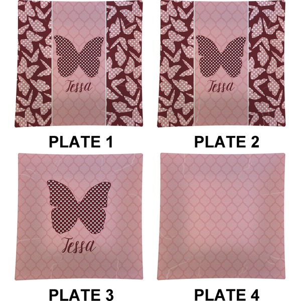 Polka Dot Butterfly Set of Square Dinner Plates (Approval)