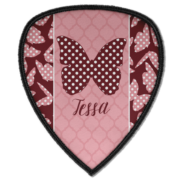 Custom Polka Dot Butterfly Iron on Shield Patch A w/ Name or Text