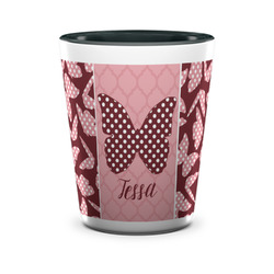 Polka Dot Butterfly Ceramic Shot Glass - 1.5 oz - Two Tone - Set of 4 (Personalized)