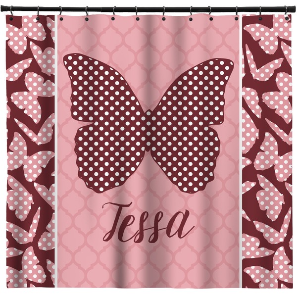 Custom Polka Dot Butterfly Shower Curtain - 71" x 74" (Personalized)