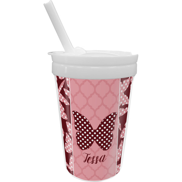 Custom Polka Dot Butterfly Sippy Cup with Straw (Personalized)