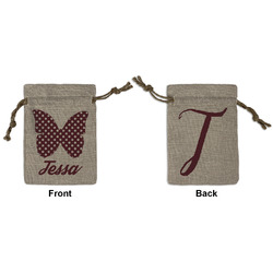 Polka Dot Butterfly Small Burlap Gift Bag - Front & Back (Personalized)