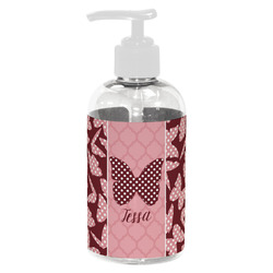 Polka Dot Butterfly Plastic Soap / Lotion Dispenser (8 oz - Small - White) (Personalized)