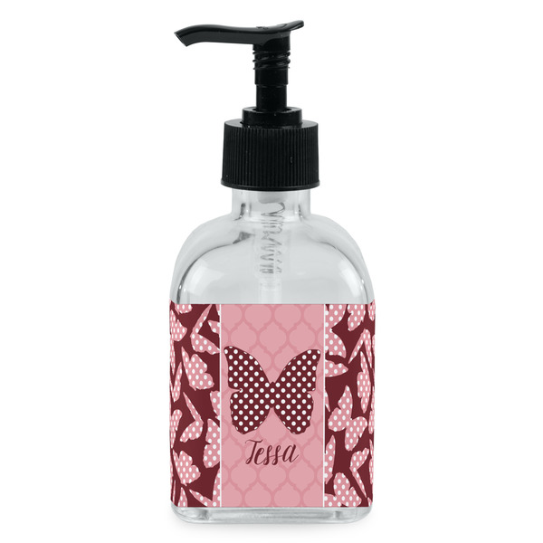 Custom Polka Dot Butterfly Glass Soap & Lotion Bottle - Single Bottle (Personalized)