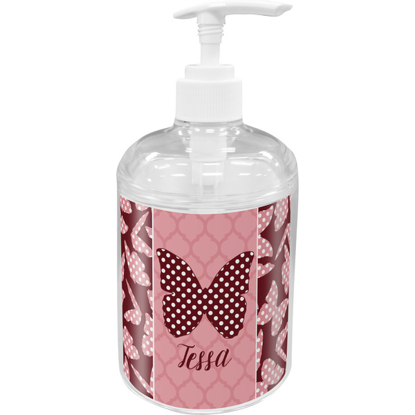 Custom Polka Dot Butterfly Acrylic Soap & Lotion Bottle (Personalized)