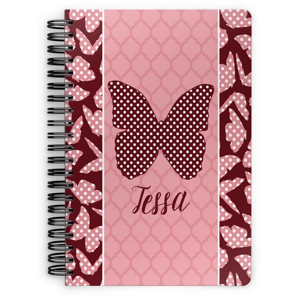 Custom Polka Dot Butterfly Spiral Notebook - 7x10 w/ Name or Text