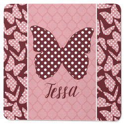 Polka Dot Butterfly Square Rubber Backed Coaster (Personalized)