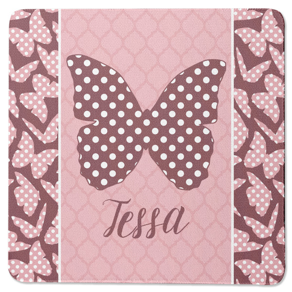 Custom Polka Dot Butterfly Square Rubber Backed Coaster (Personalized)