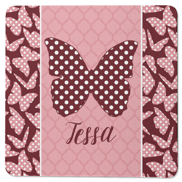 Custom Polka Dot Butterfly Square Rubber Backed Coaster (Personalized)