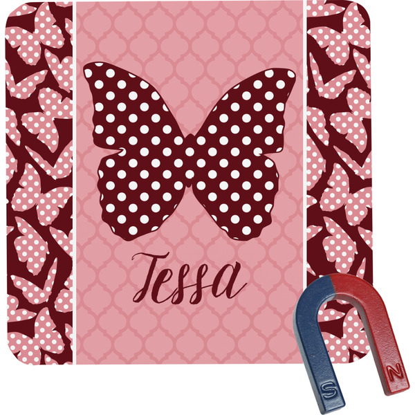 Custom Polka Dot Butterfly Square Fridge Magnet (Personalized)