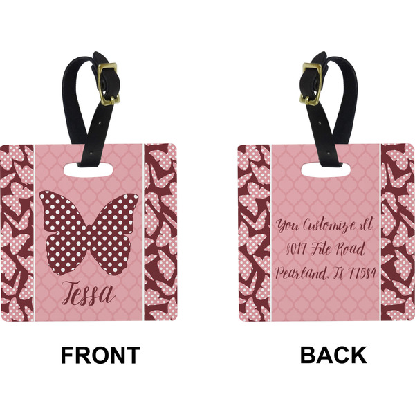 Polka Dot Butterfly Square Luggage Tag (Front + Back)