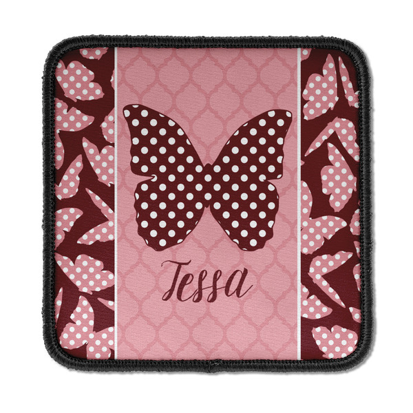 Custom Polka Dot Butterfly Iron On Square Patch w/ Name or Text