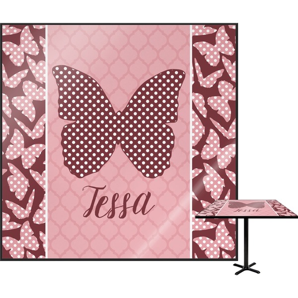 Custom Polka Dot Butterfly Square Table Top (Personalized)