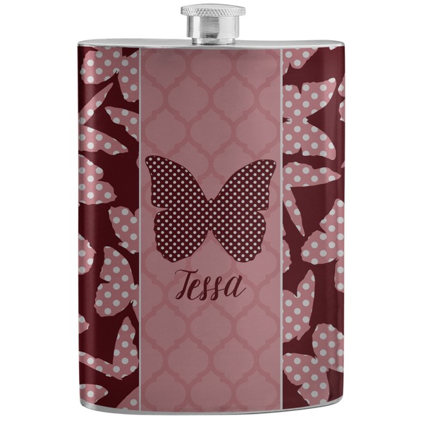 Custom Polka Dot Butterfly Stainless Steel Flask (Personalized)