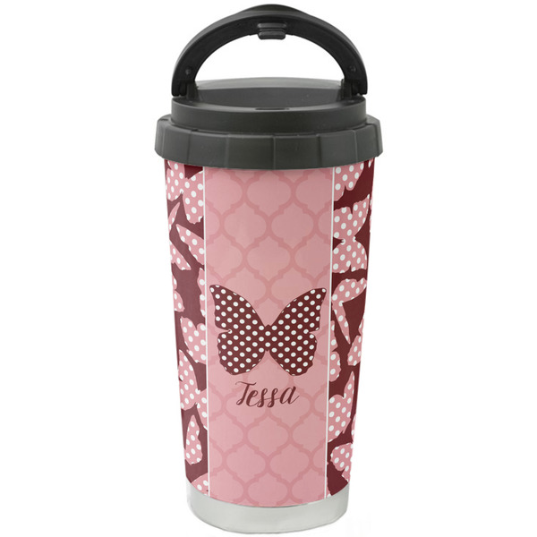 Custom Polka Dot Butterfly Stainless Steel Coffee Tumbler (Personalized)