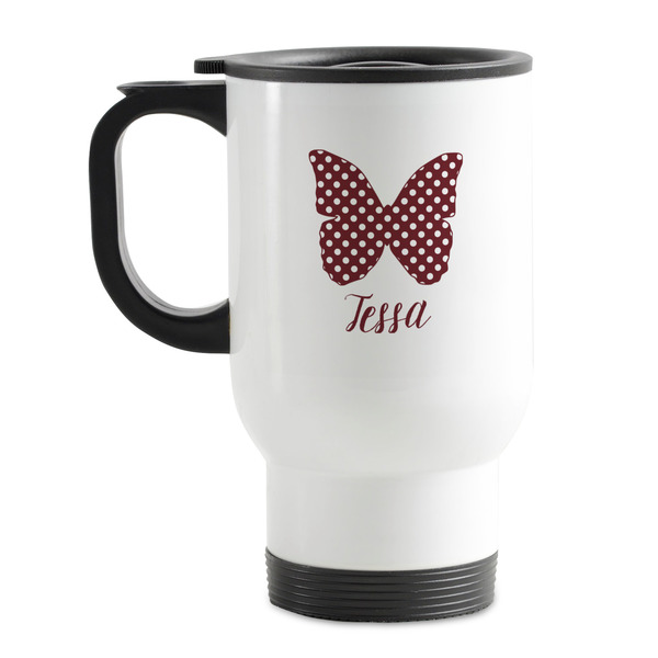 Custom Polka Dot Butterfly Stainless Steel Travel Mug with Handle