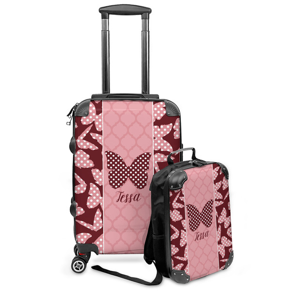 Custom Polka Dot Butterfly Kids 2-Piece Luggage Set - Suitcase & Backpack (Personalized)